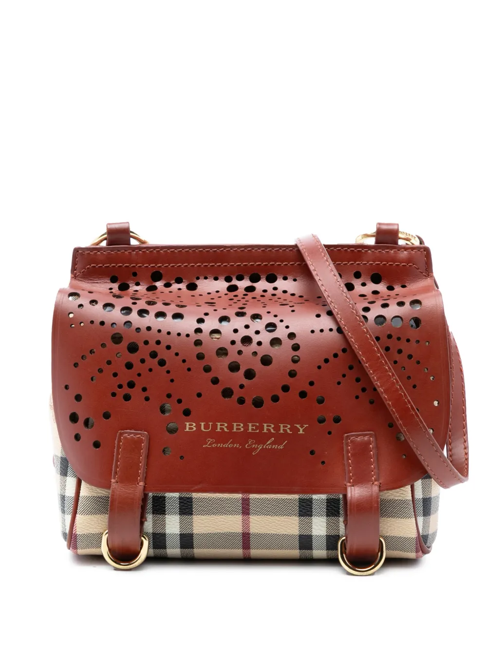 Burberry Pre-Owned 2000-2017 Baby Haymarket Check Coated Canvas and Perforated Leather Bridle crossbody bag - Toni neutri