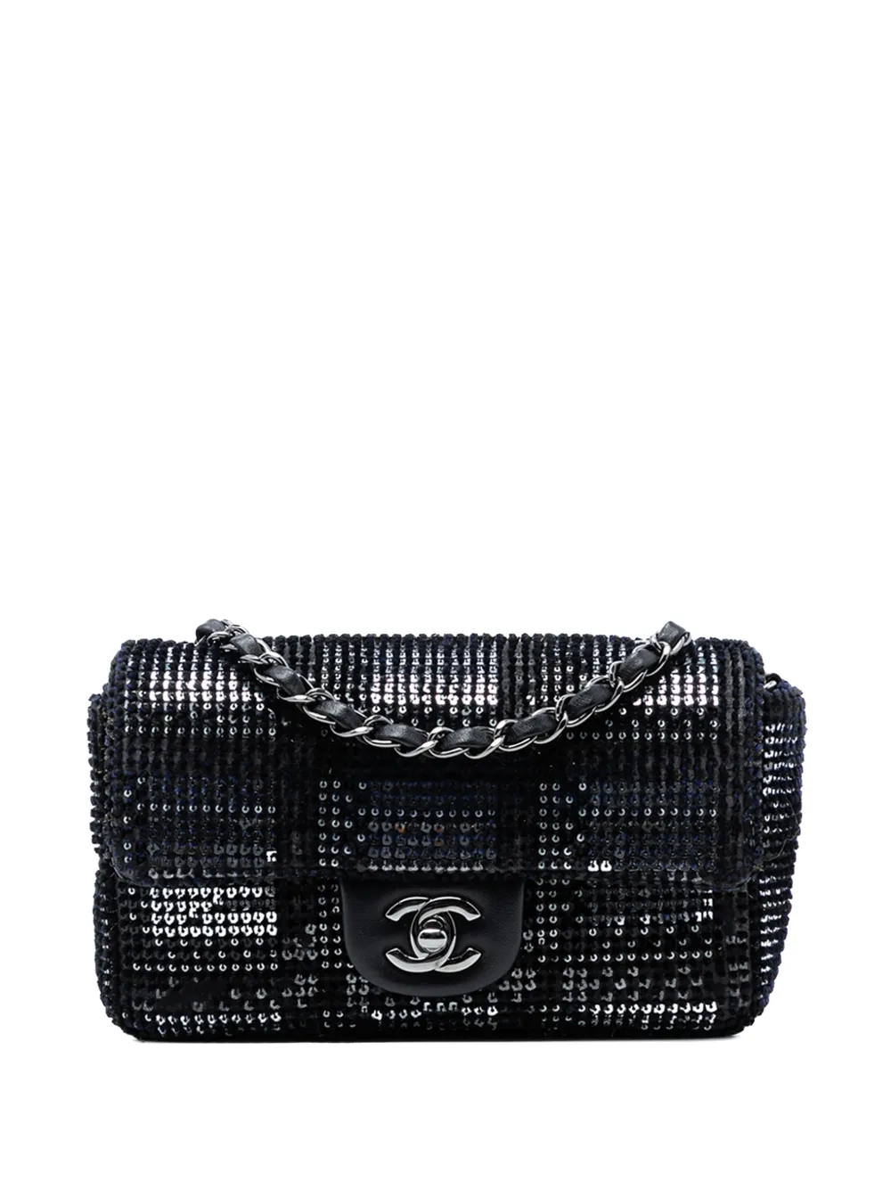 CHANEL Pre-Owned 2020 Small Sequined Mesh Single Flap crossbody bag - Schwarz