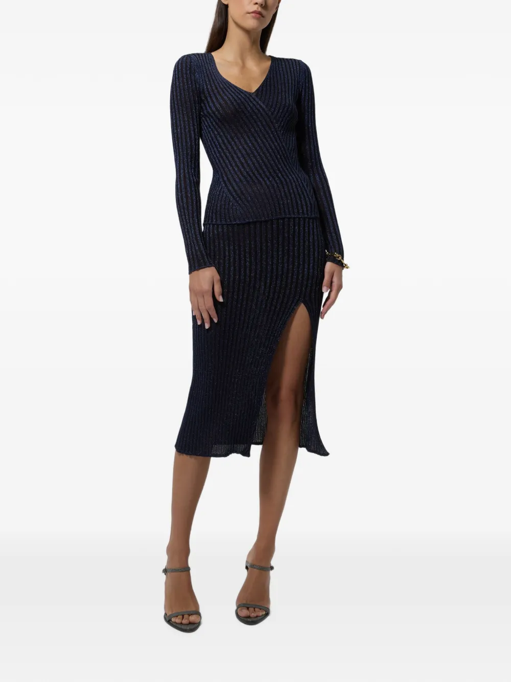 Missoni Geribbelde viscose lamé midi-rok met split Blauw