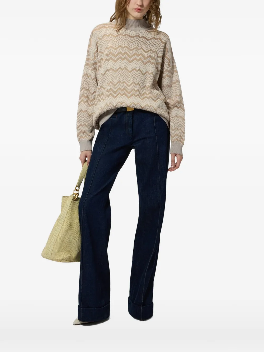 Missoni zigzag-knit high-neck sweater - Nude