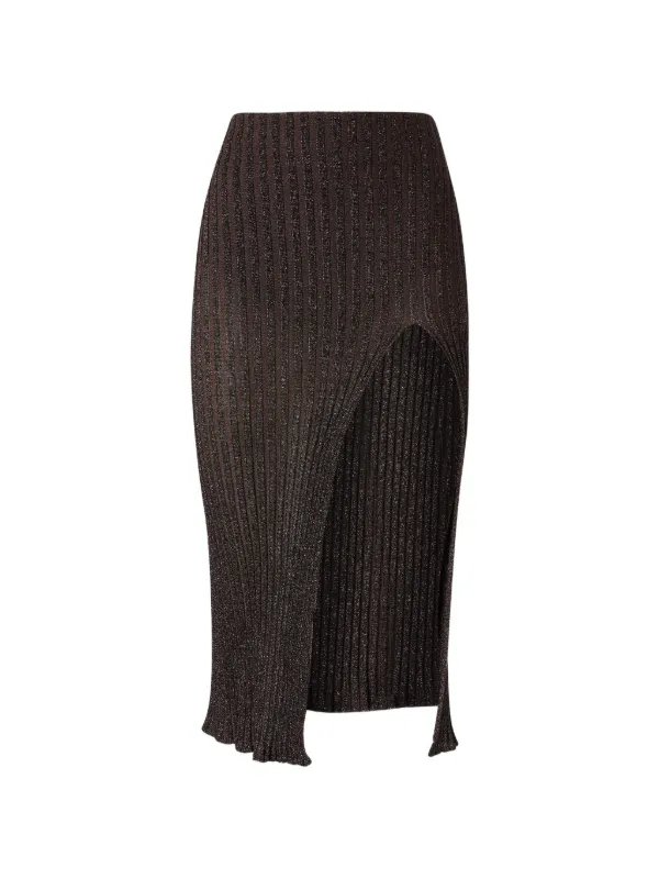 Missoni Ribbed-knit Side-slit Skirt in Brown