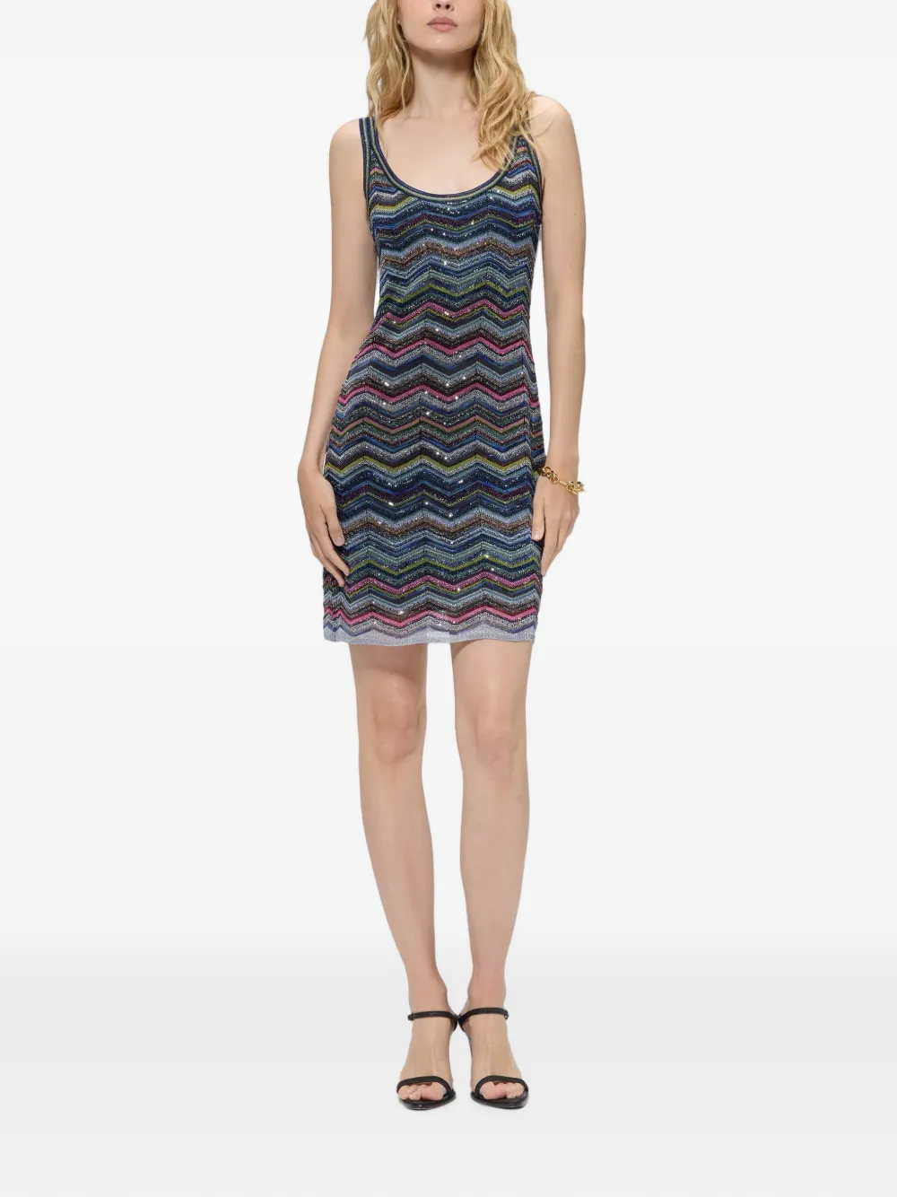 Missoni Chevron gebreide mini-jurk met pailletten Blauw