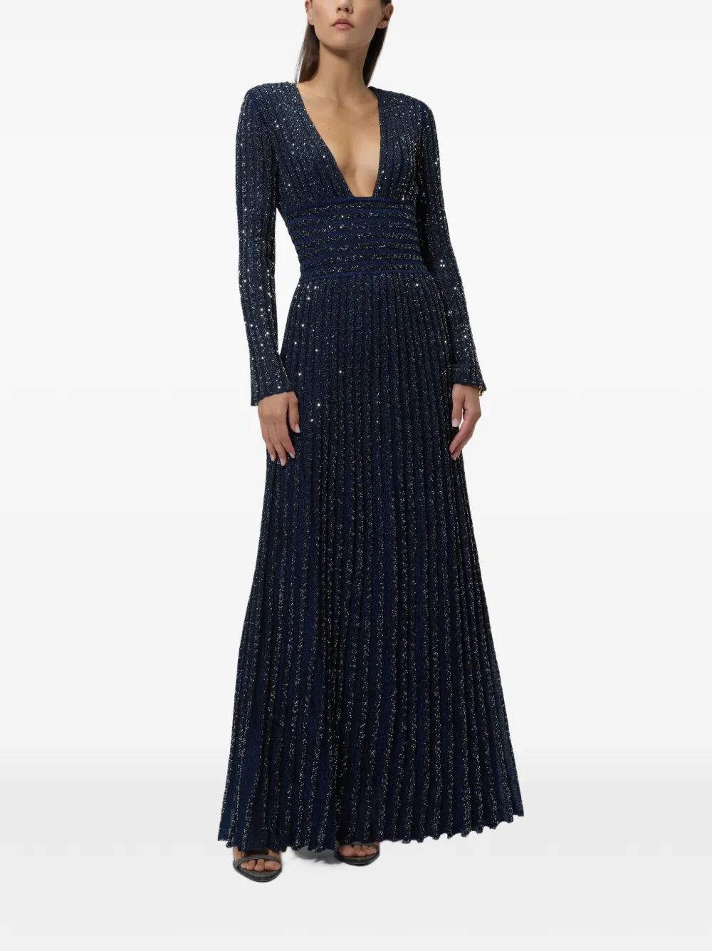 Missoni Maxi-jurk met lange mouwen en diepe hals Blauw