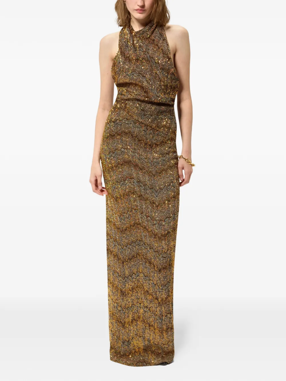 Missoni Jurk met pailletten en halternek Goud