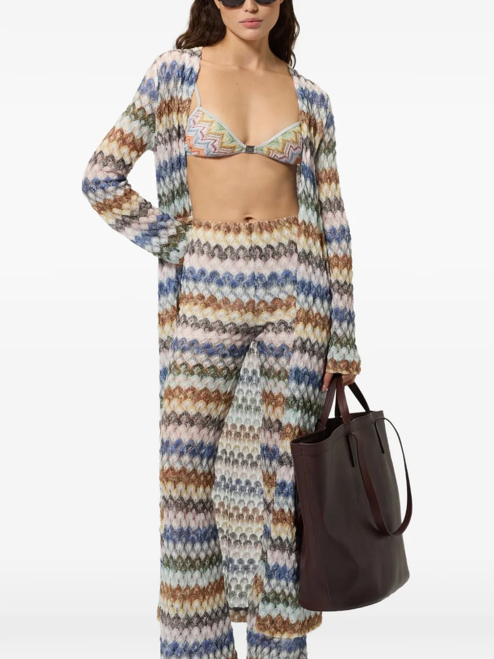 Missoni Lang vest van een viscoseblend en zigzag lamé Beige