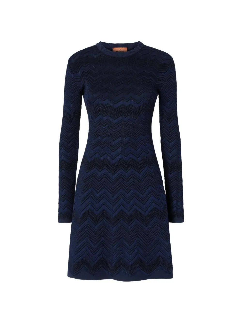 Missoni zig zag viscose and wool crewneck dress - Blu