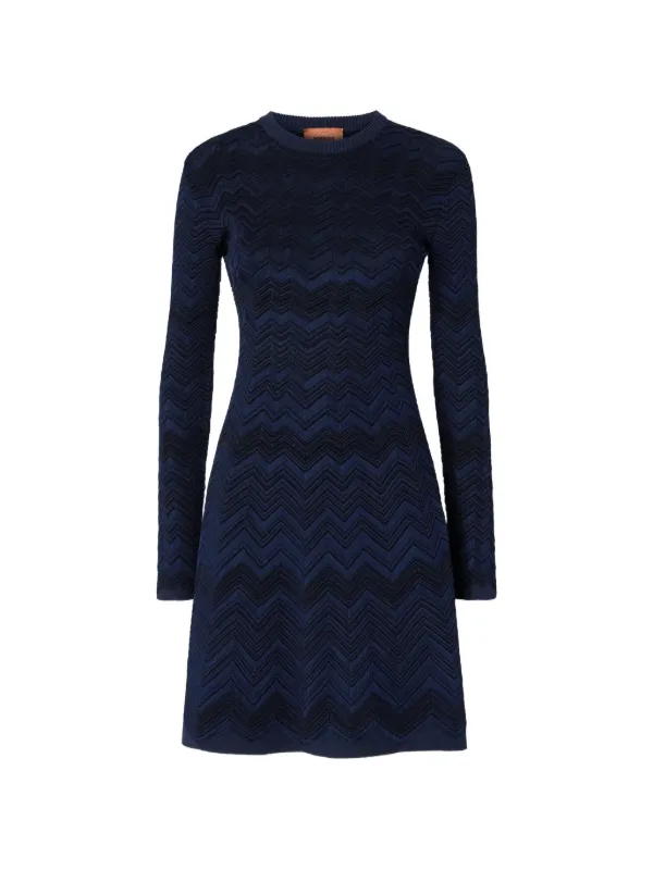 Missoni Zig Zag Viscose And Wool Crewneck Dress | Blue