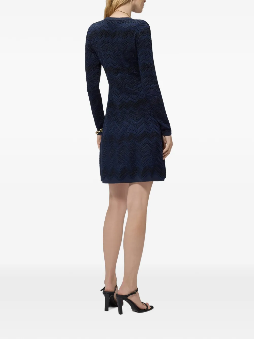 Missoni Viscose en wollen jurk met ronde hals en zigzag-patroon Blauw