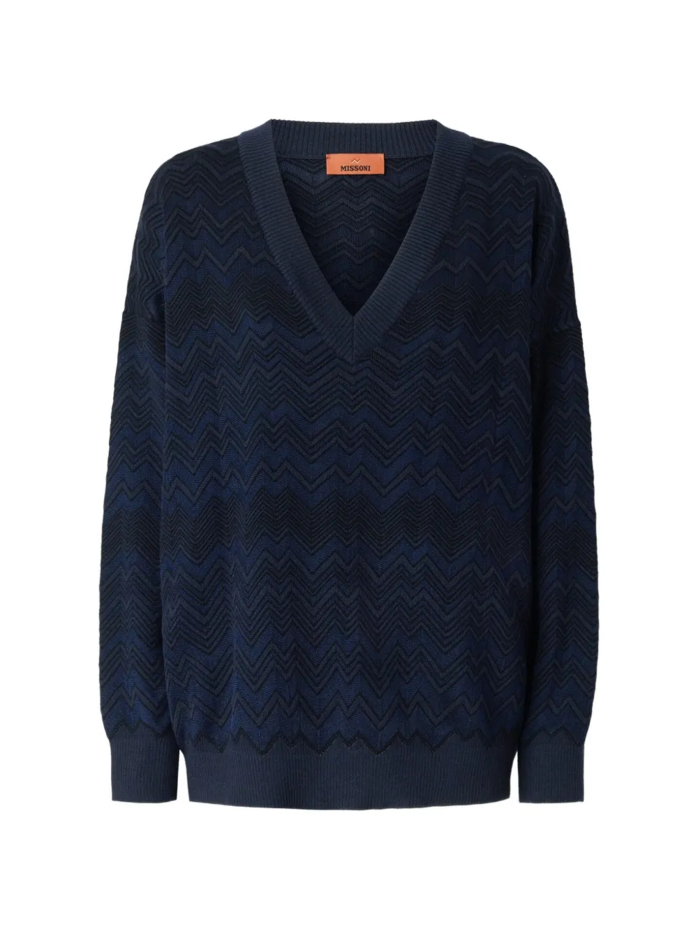Missoni Zig Zag Viscose And Wool V-neck Sweater In Blue
