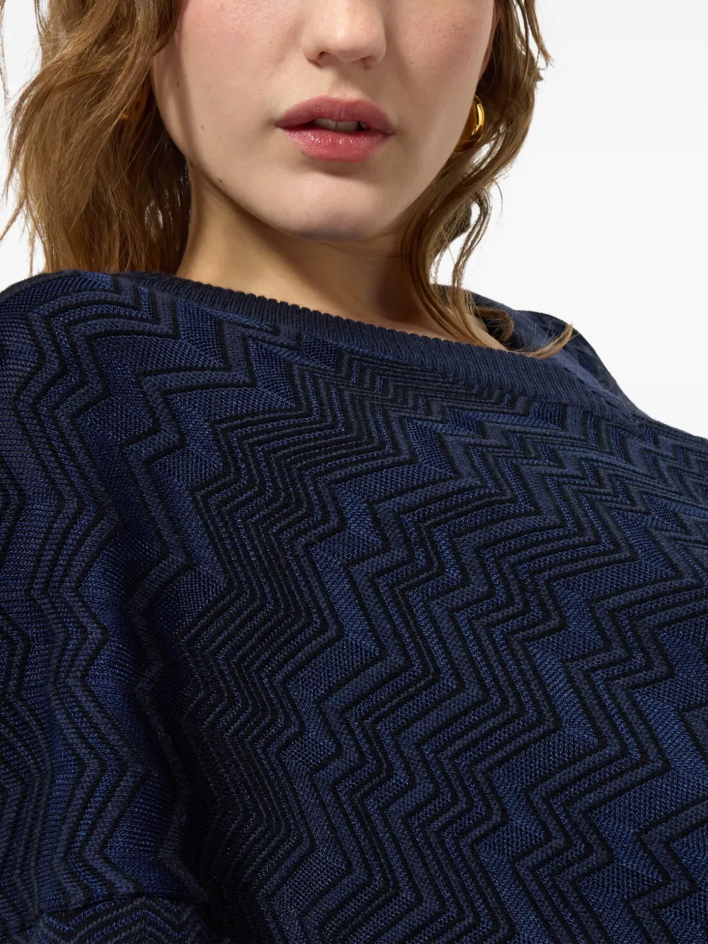 Missoni Trui met V-hals en zigzagpatroon Blauw