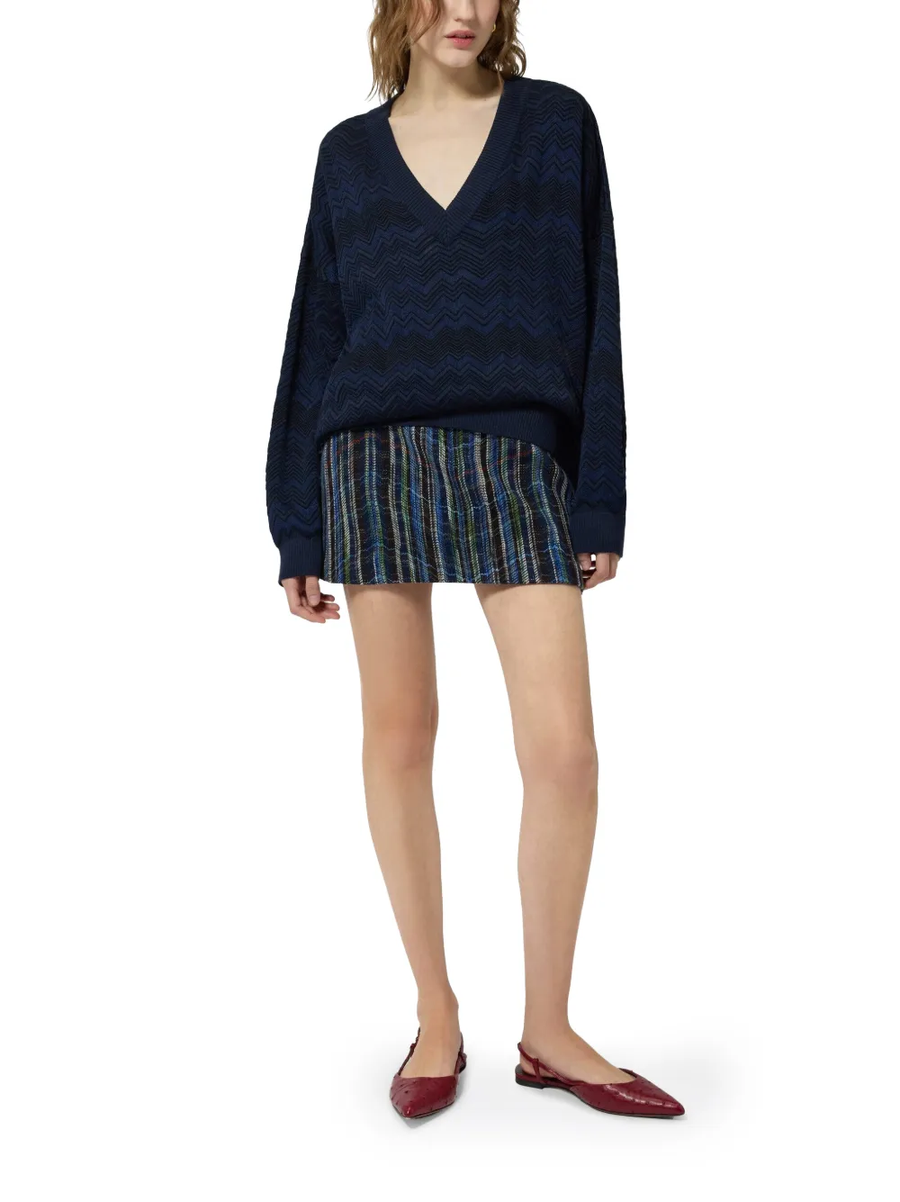 Missoni Trui met V-hals en zigzagpatroon Blauw