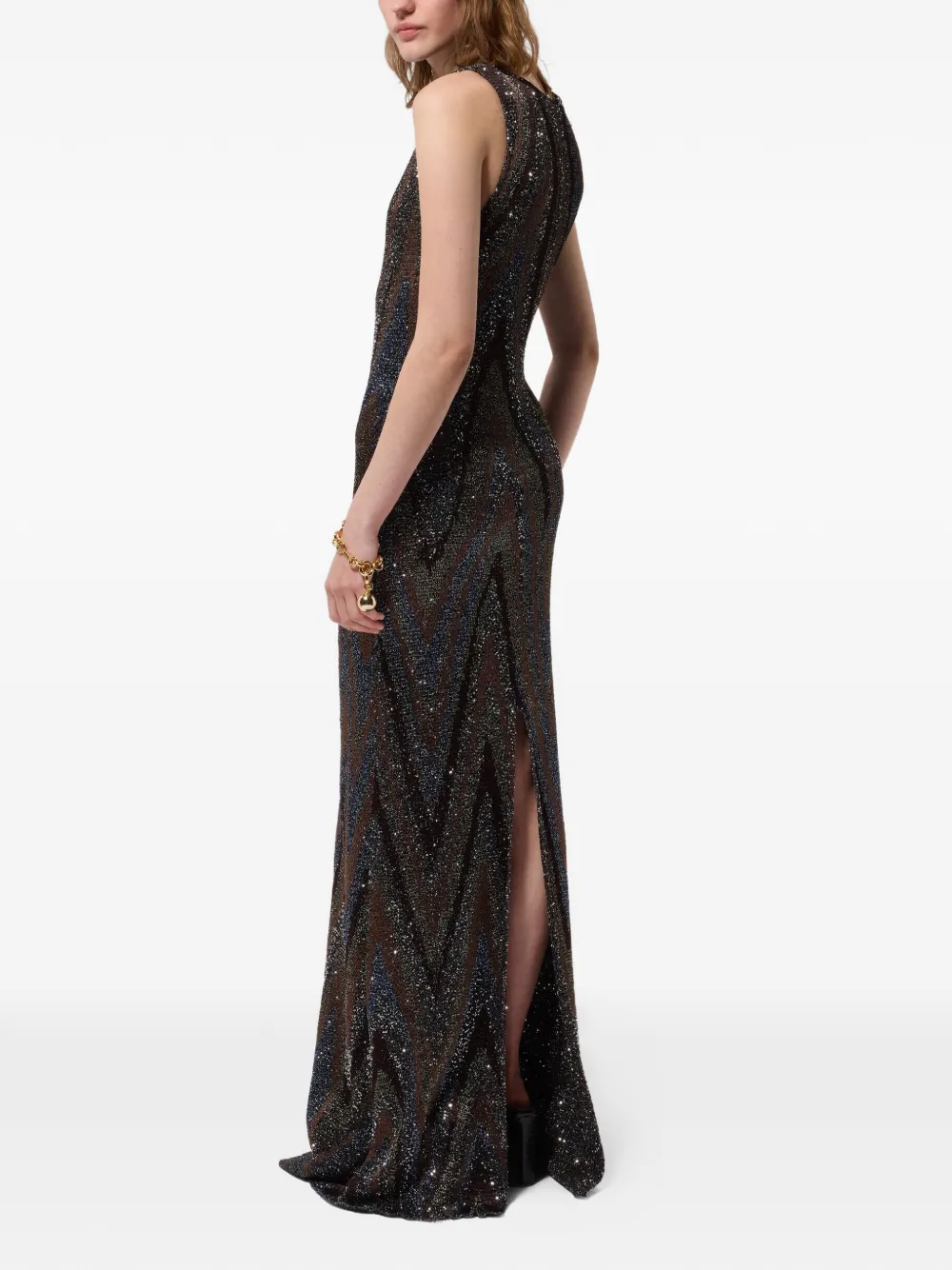Missoni Jurk verfraaid met pailletten en zigzag patroon Bruin