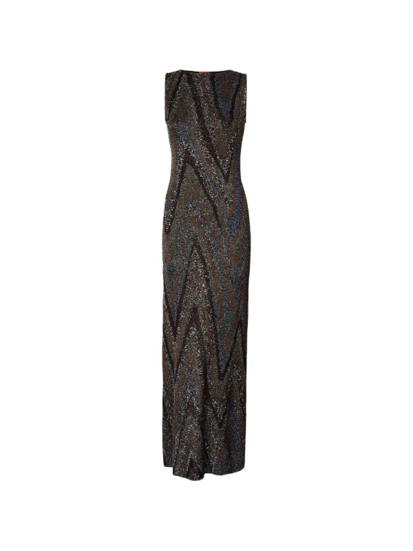 Missoni Sequin-embellished Zigzag-knit Dress in Brown