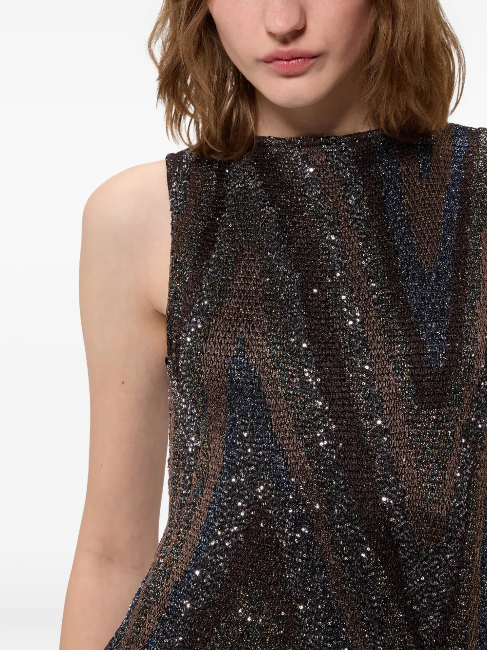 Missoni Jurk verfraaid met pailletten en zigzag patroon Bruin
