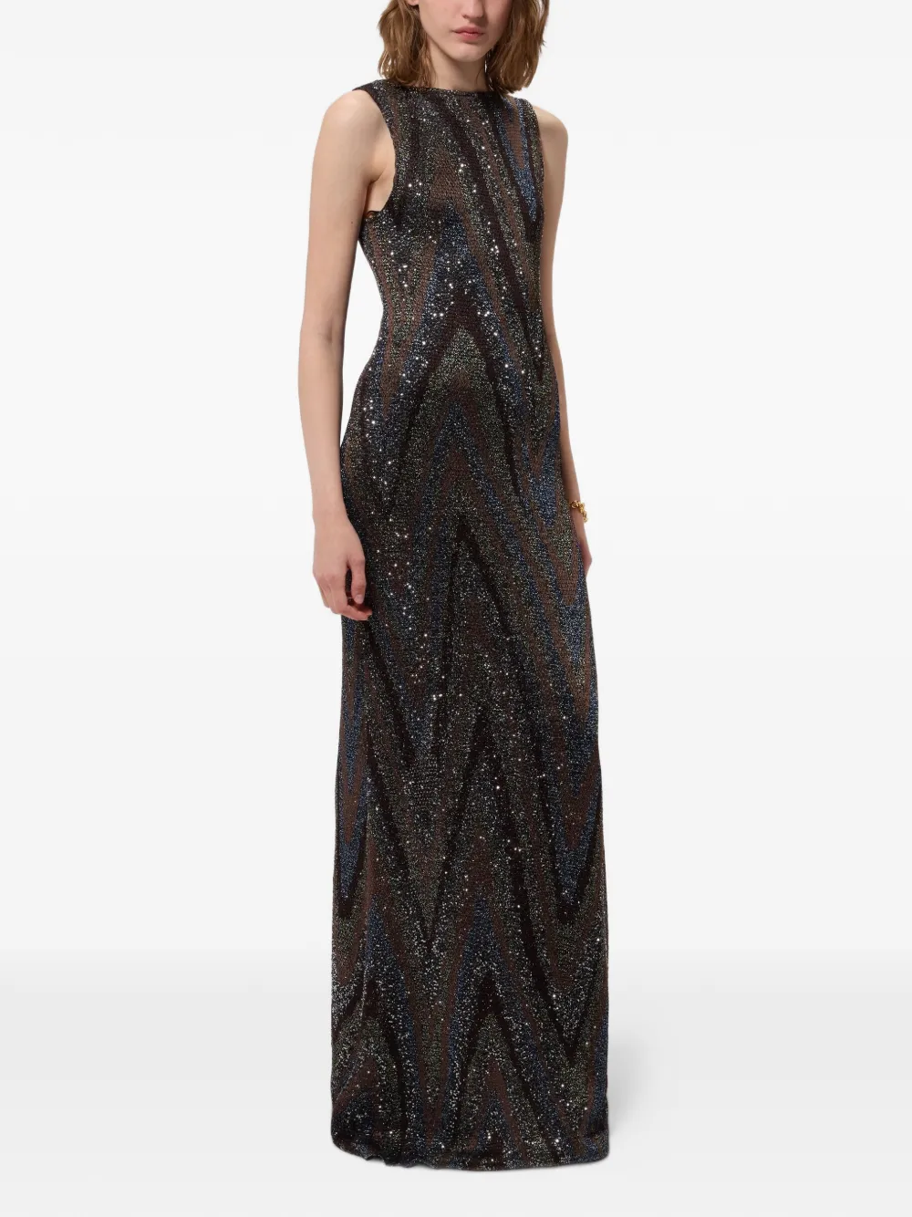 Missoni Jurk verfraaid met pailletten en zigzag patroon Bruin