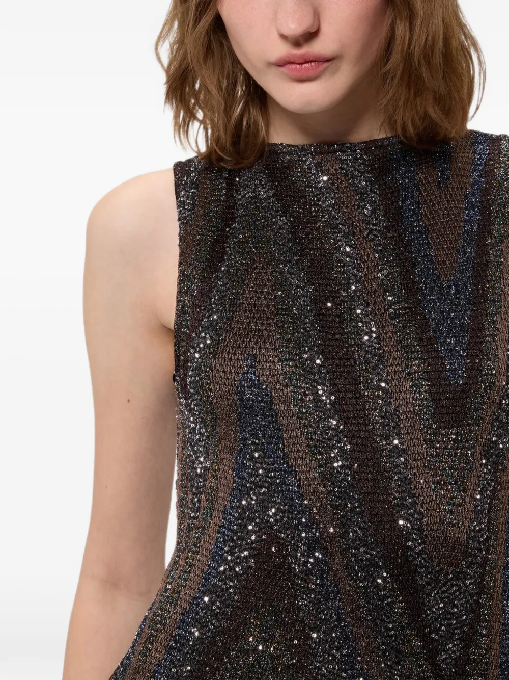 Missoni Jurk verfraaid met pailletten en zigzag patroon Bruin