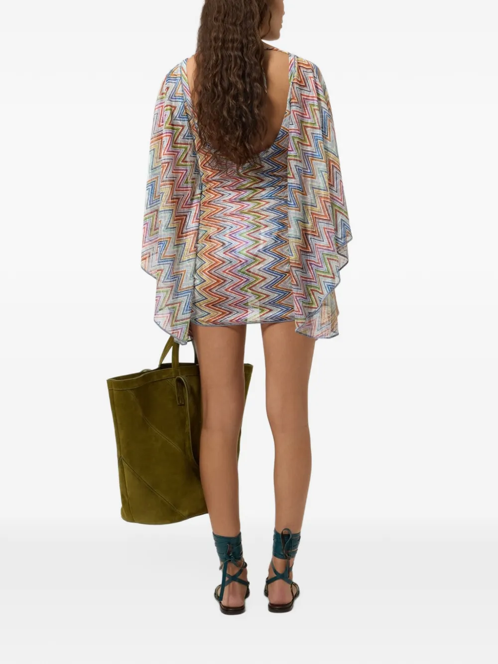 Missoni Strandjurk met capemouwen en zigzagpatroon Wit