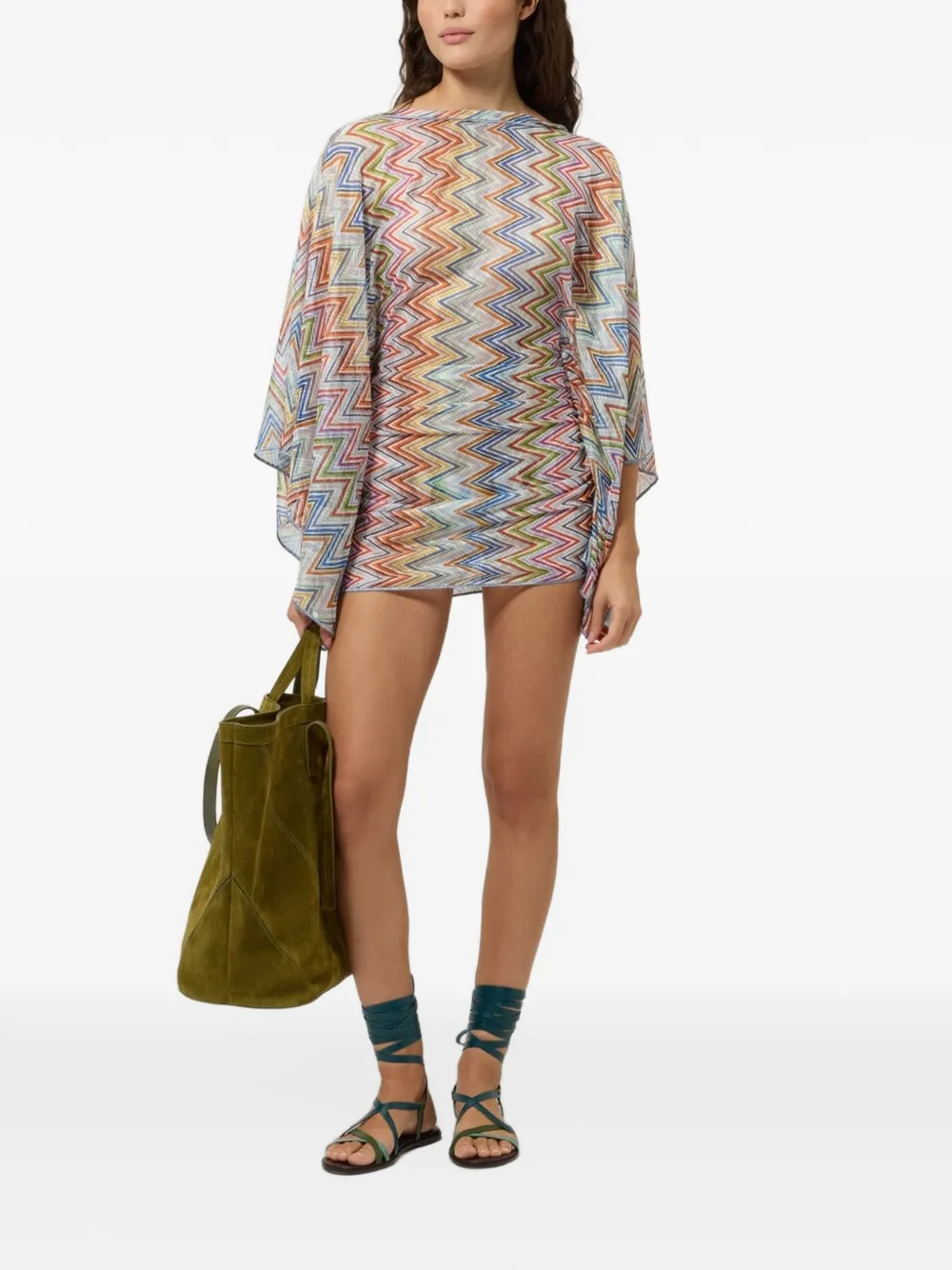 Missoni Zickzack-Strickkleid mit Cape-Ärmeln - Weiß
