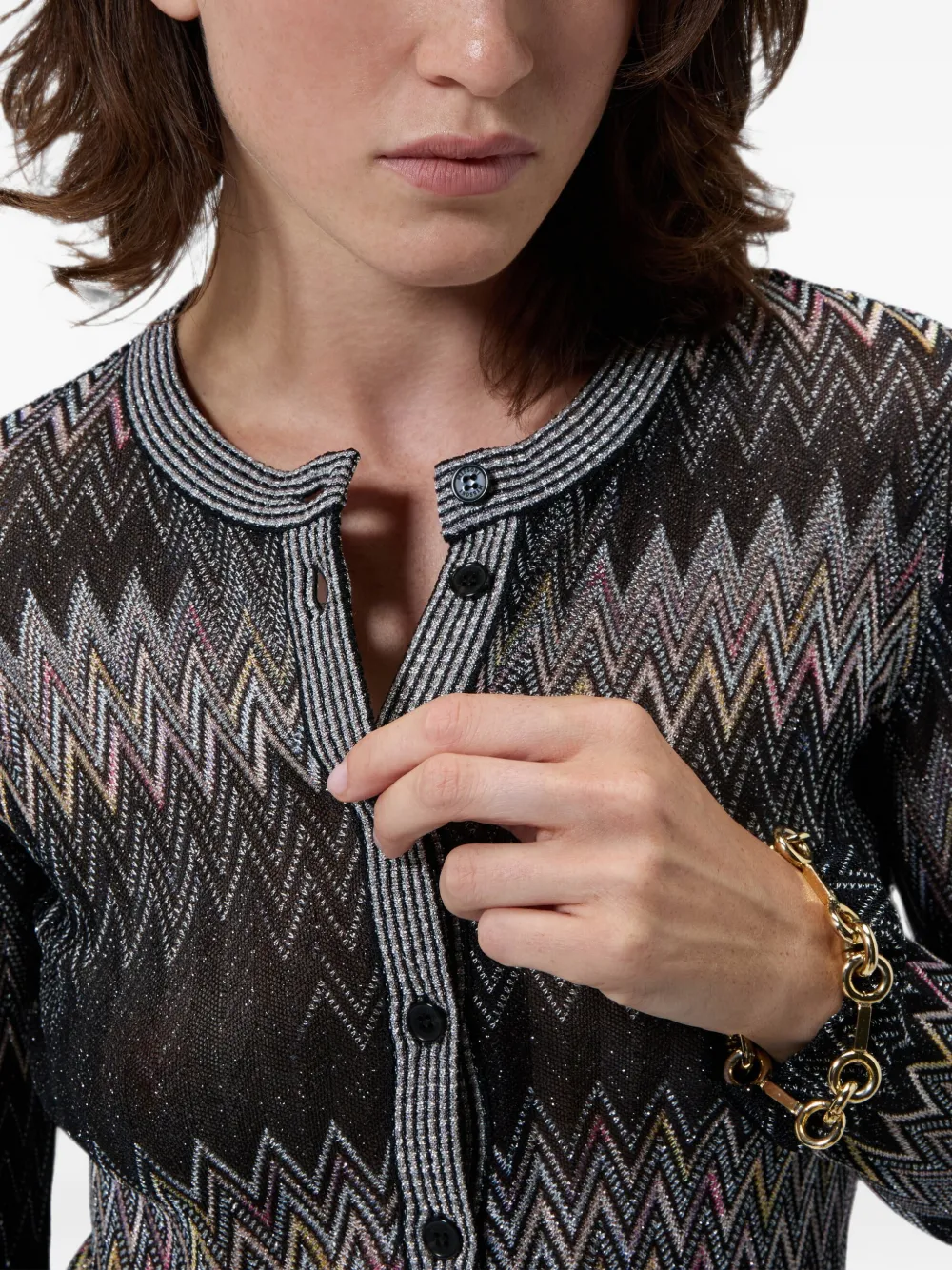 Missoni Viscose lamé vest met ronde hals en Chevron-patroon Zwart