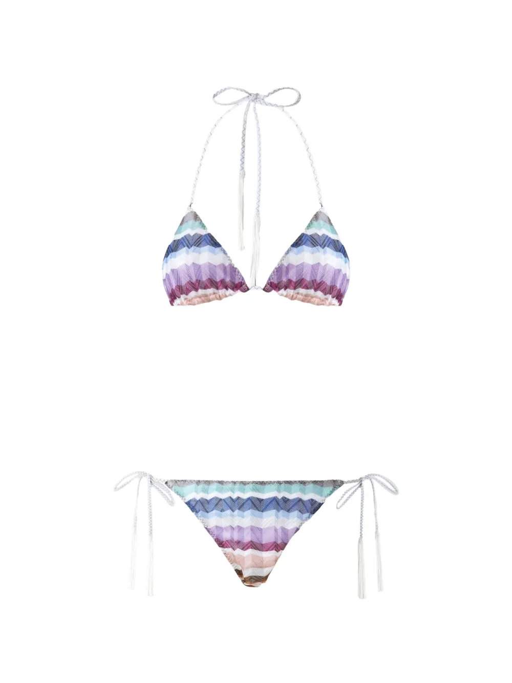 Missoni zig zag tulle triangle bikini with applied tassels | White | Image 1