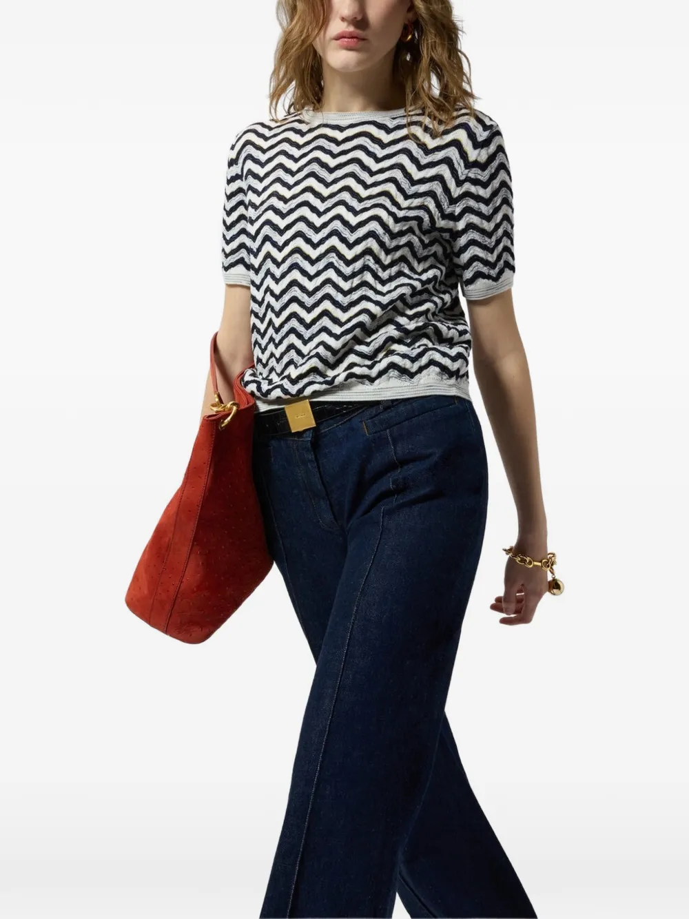 Missoni Kurzärmeliger Pullover mit Zickzackmuster - Blau