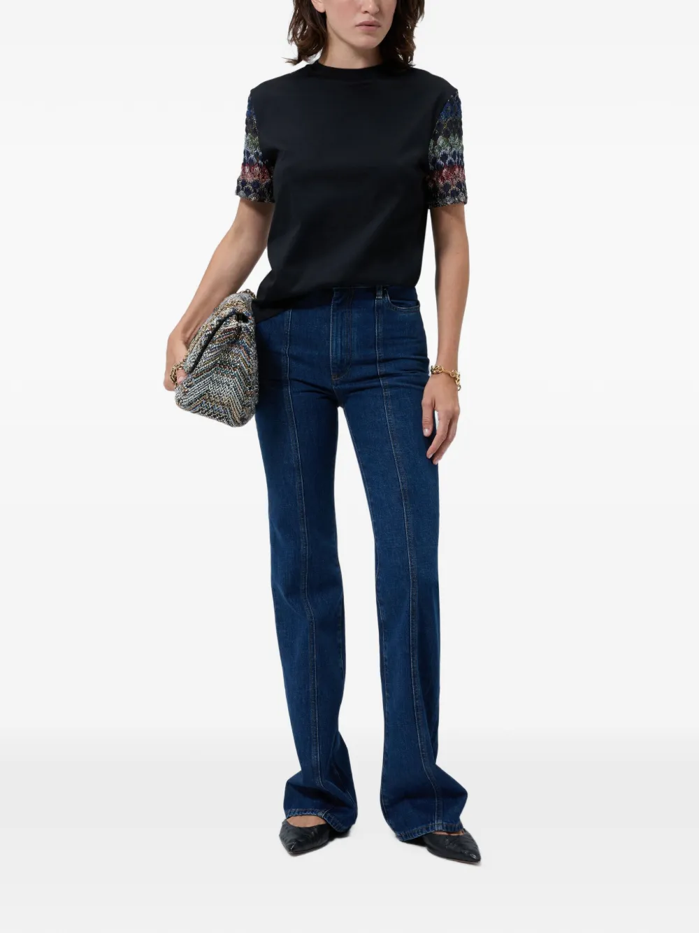 Missoni Katoenen T-shirt met ronde hals en Chevron-details Zwart