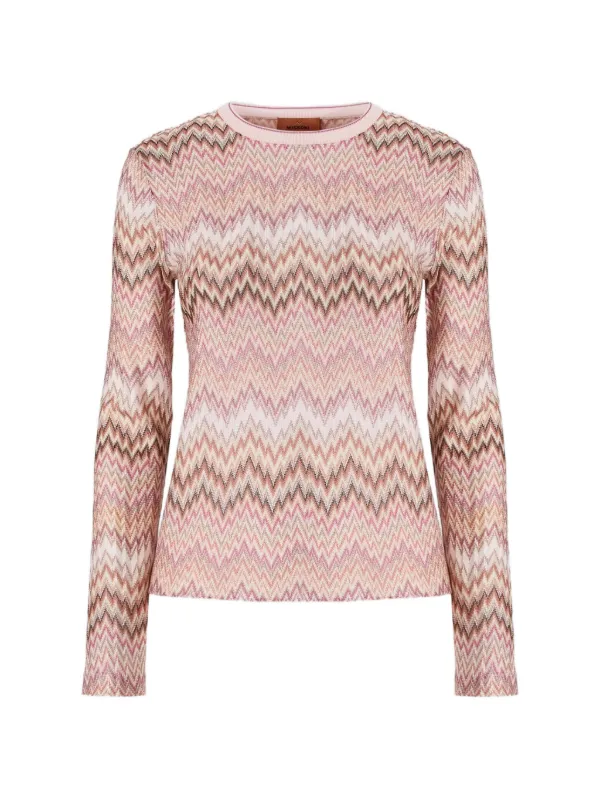 Missoni Long-sleeve Viscose Sweater with Snake Motif in Pink