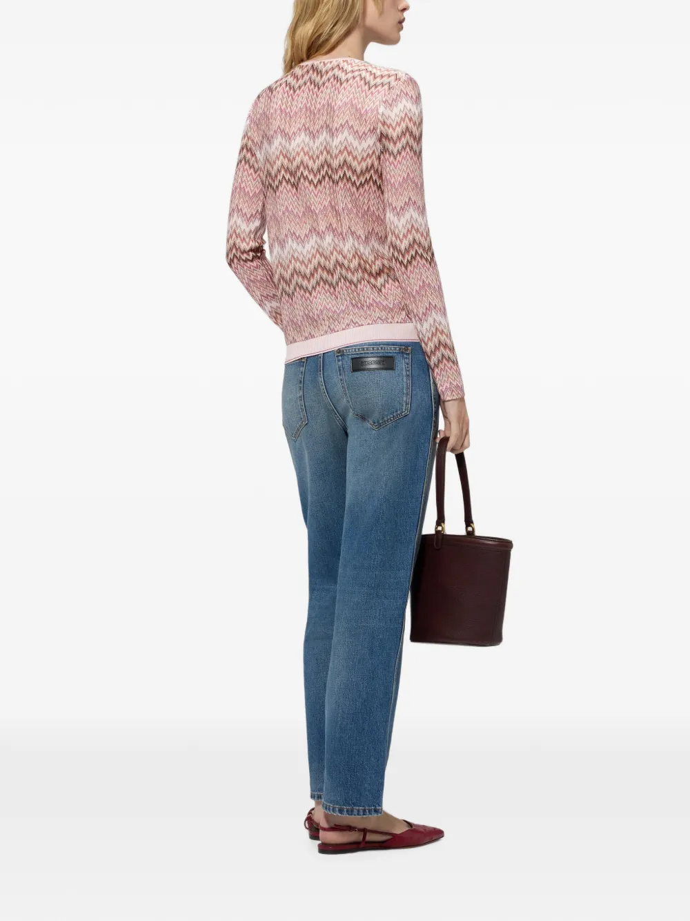 Missoni Long-sleeve Viscose Sweater with Snake Motif in Pink, view 3
