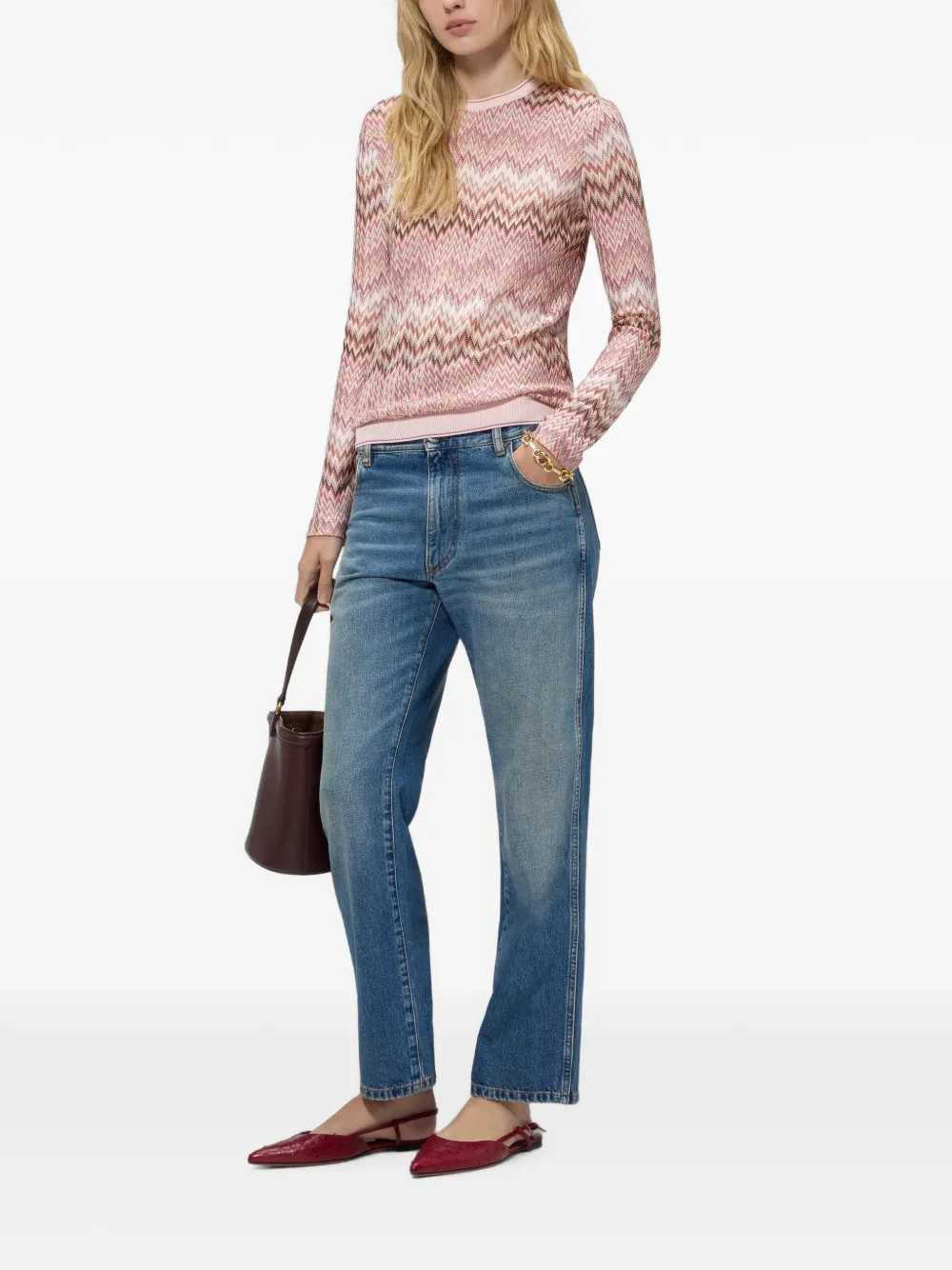 Missoni Long-sleeve Viscose Sweater with Snake Motif in Pink, view 2