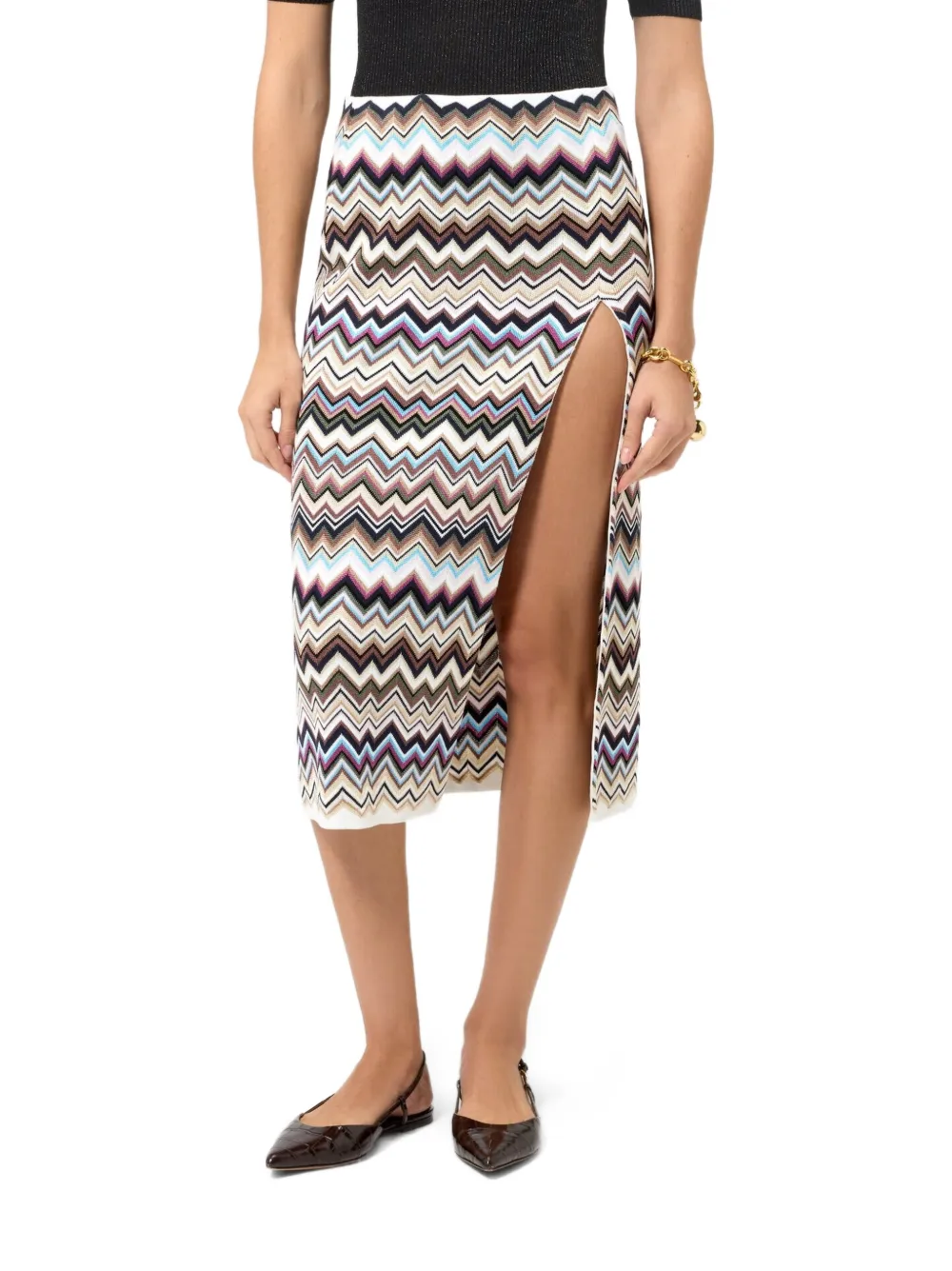 Missoni Rok met zigzagpatroon en zijsplit Wit