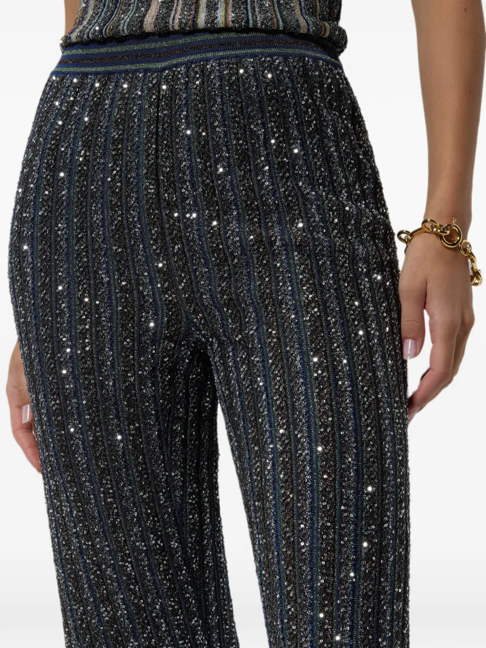 Missoni Sequin-embellished Striped Trousers in Black, view 4