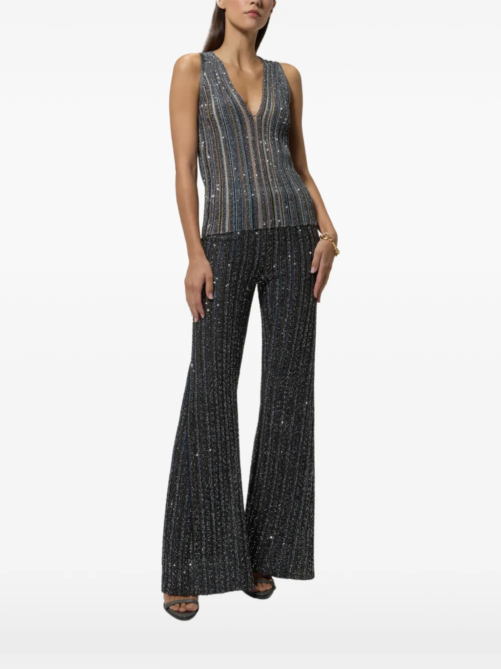 Missoni Sequin-embellished Striped Trousers in Black, view 2