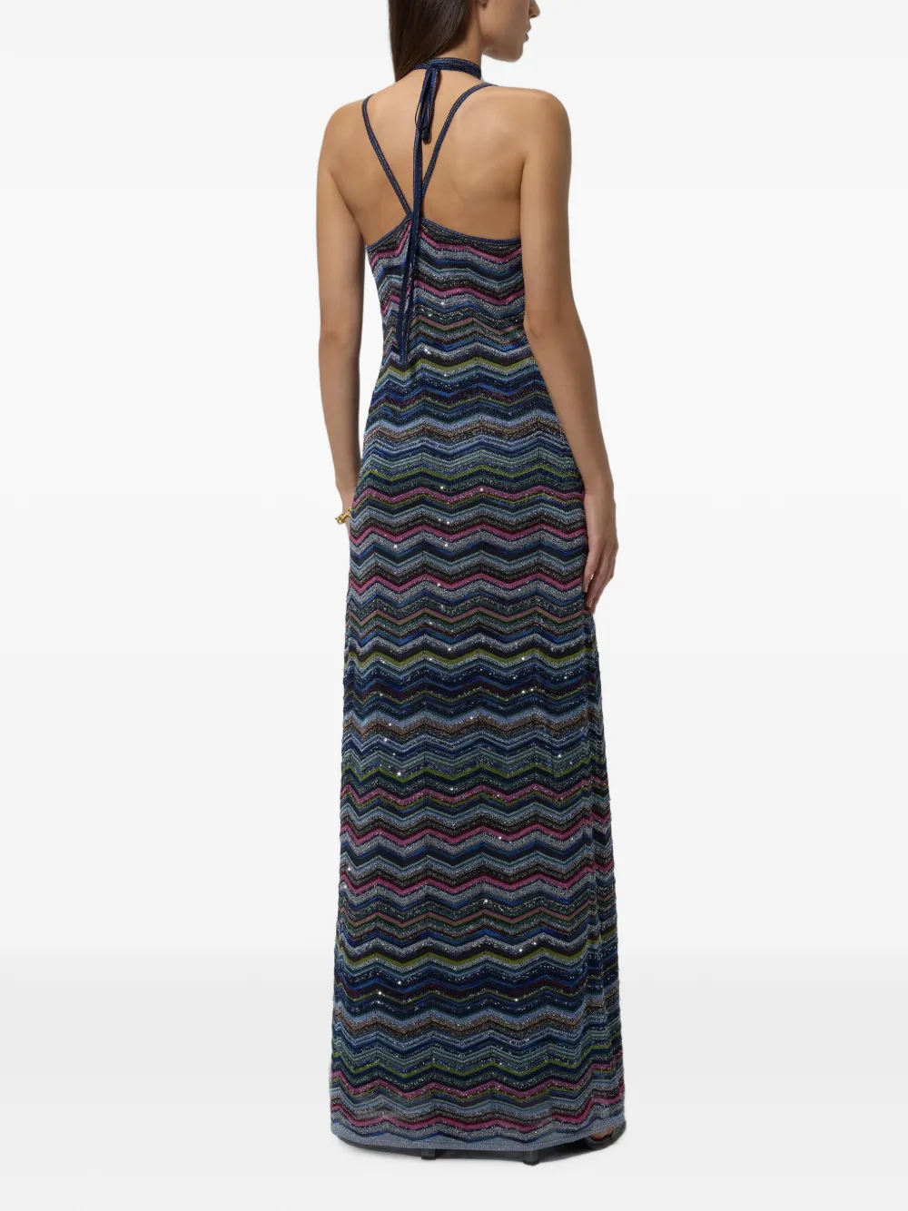 Missoni Chevron gebreide jurk met gevlochten bandjes Blauw