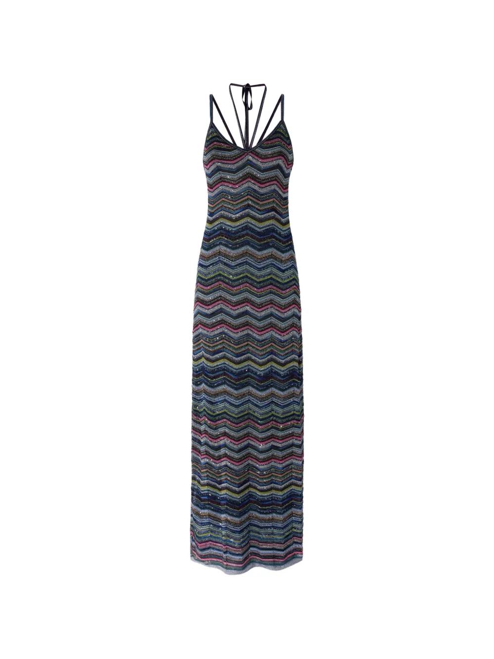Missoni long Chevron knit dress with braided straps - Blu