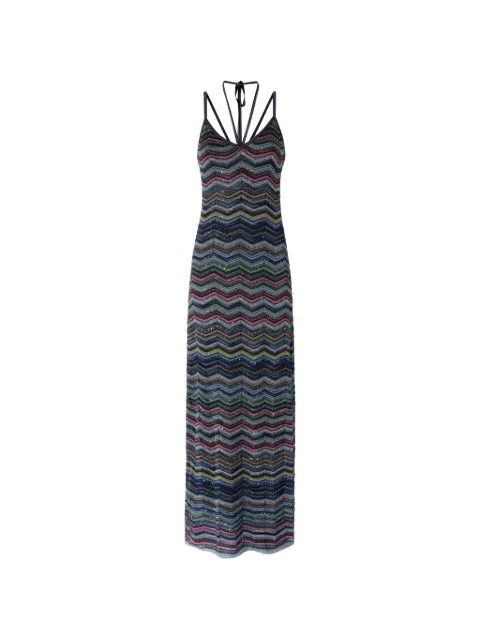 Missoni vestido largo de punto chevron con tiras trenzadas