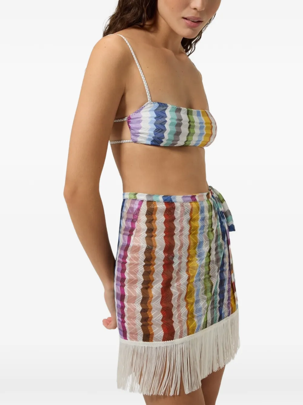 Missoni Rok met franje afwerking en zigzagpatroon Wit
