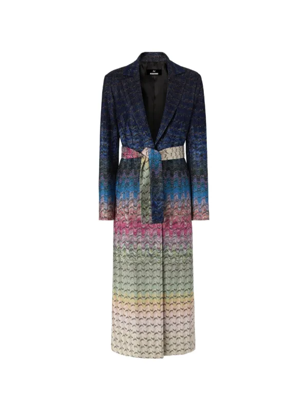 Missoni Zigzag-knit Belted Coat in Blue