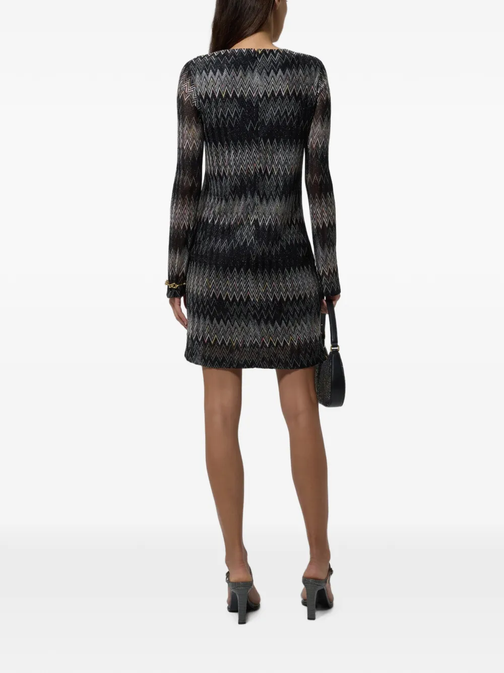 Missoni Viscose lamé mini-jurk met Chevron-patroon en lange mouwen Zwart