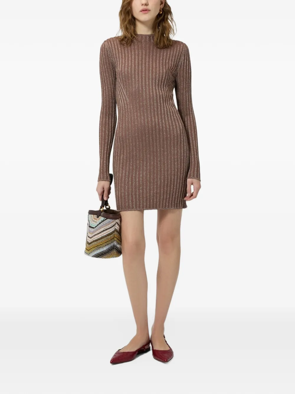 Missoni Ribgebreide jurk met metallic-effect Bruin