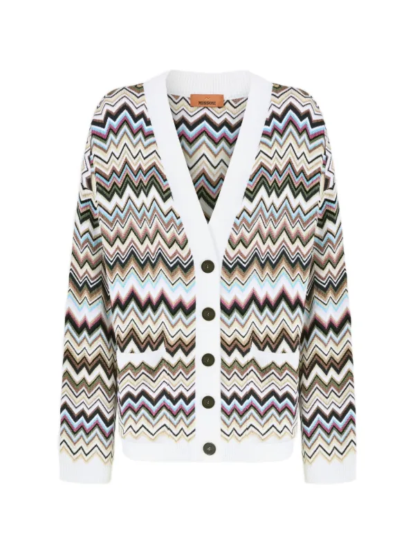 Missoni Zigzag-knit V-neck Cardigan in White