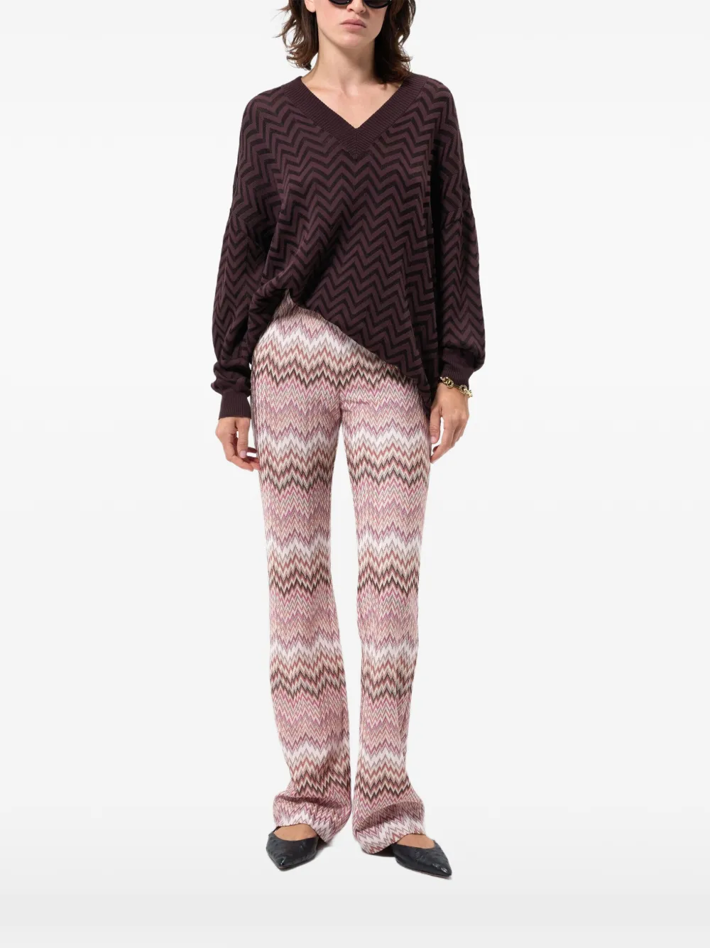 Missoni Viscose broek met uitlopende pijpen en slangen-patroon Roze