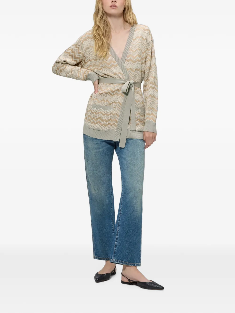 Missoni Viscose en wollen vest met riem Beige