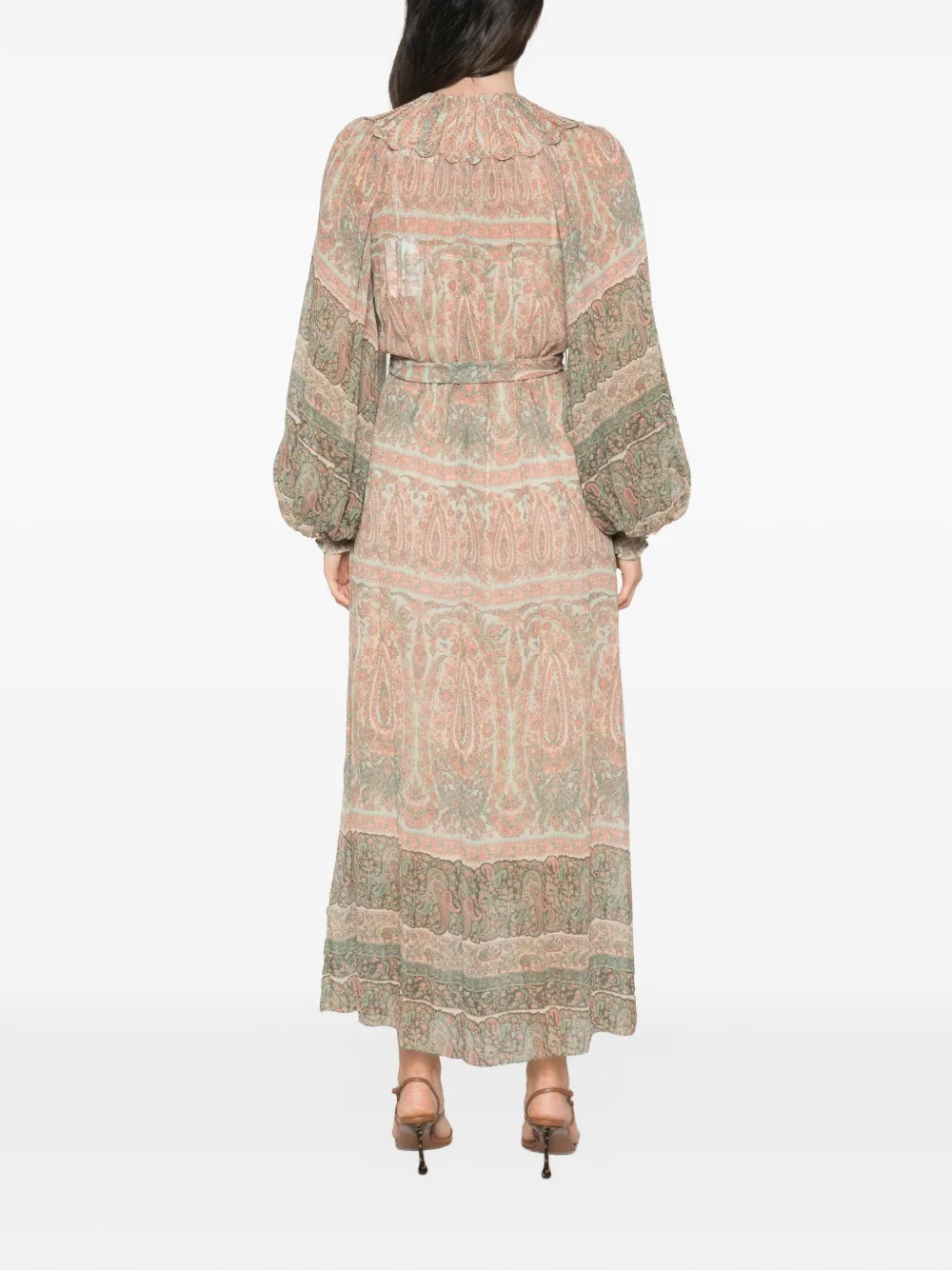 ZIMMERMANN Momentum Rouleau Billow maxi-jurk met paisley-print Beige