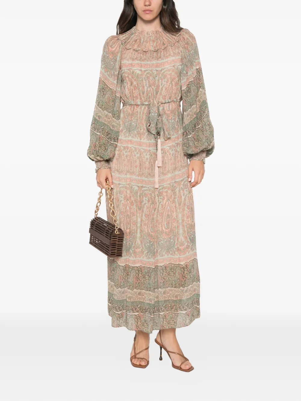 ZIMMERMANN Momentum Rouleau Billow maxi-jurk met paisley-print Beige