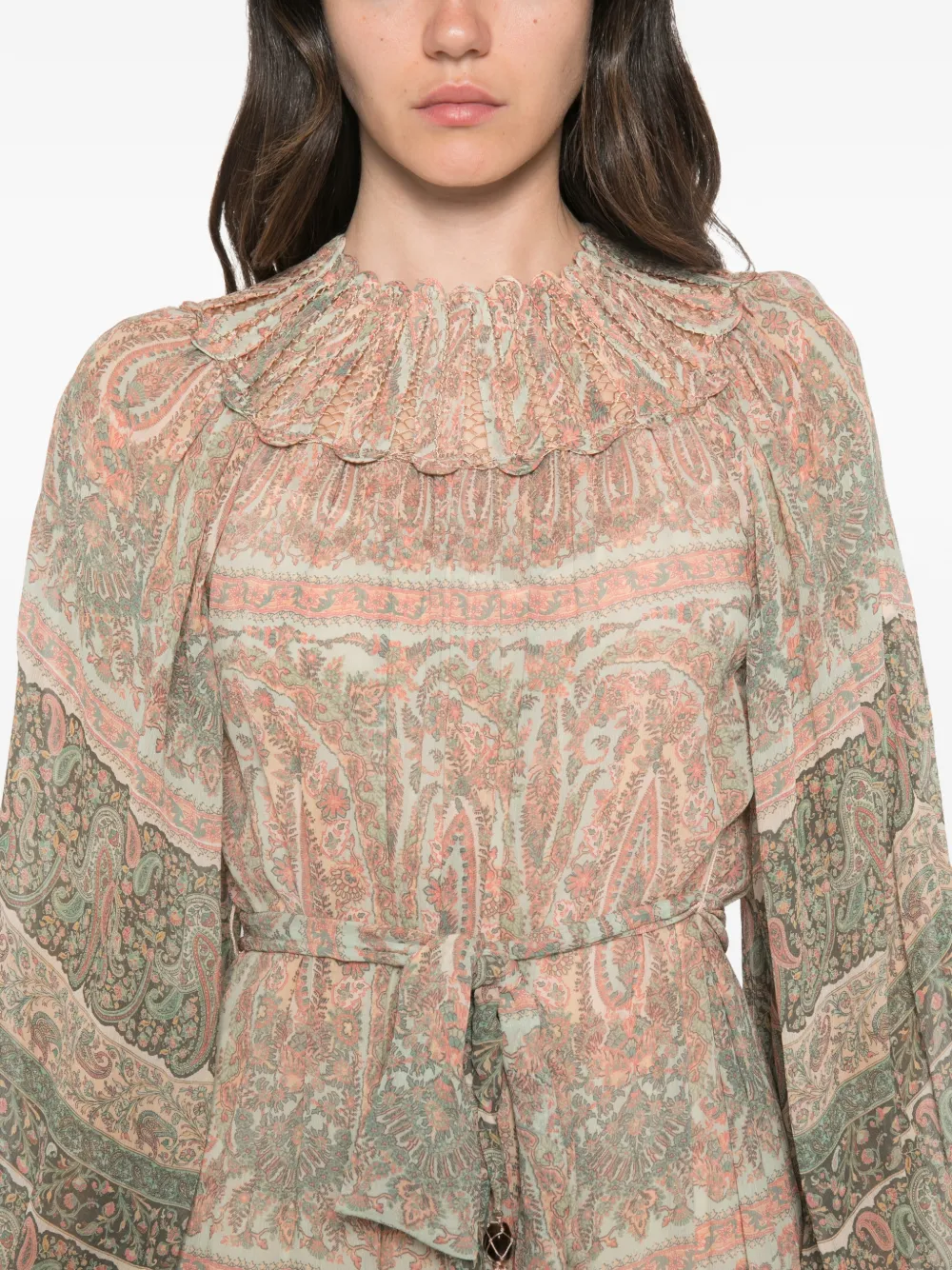 ZIMMERMANN Momentum Rouleau Billow maxi-jurk met paisley-print Beige