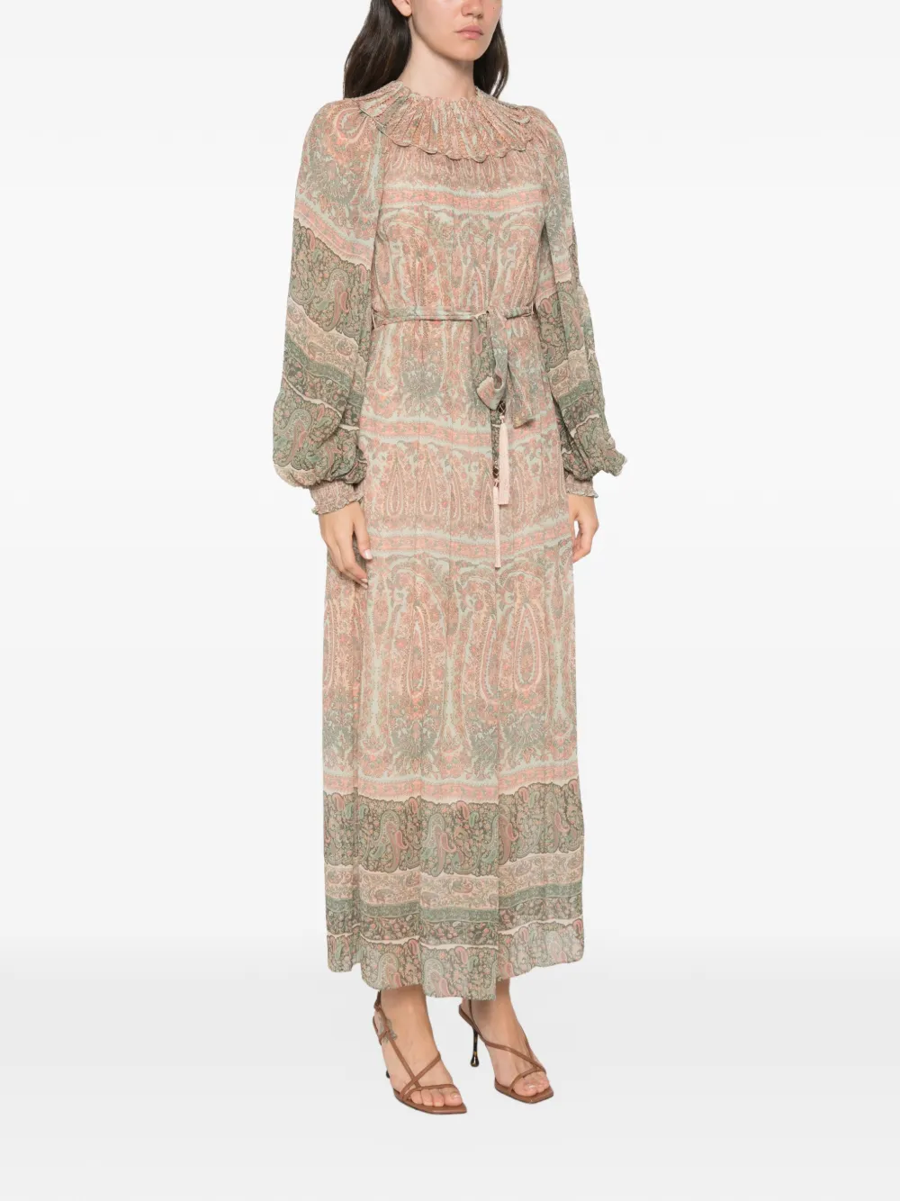ZIMMERMANN Momentum Rouleau Billow maxi-jurk met paisley-print Beige