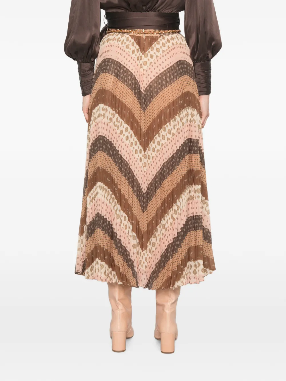 ZIMMERMANN Sunray geplooide maxi-rok met zigzag-patroon Bruin
