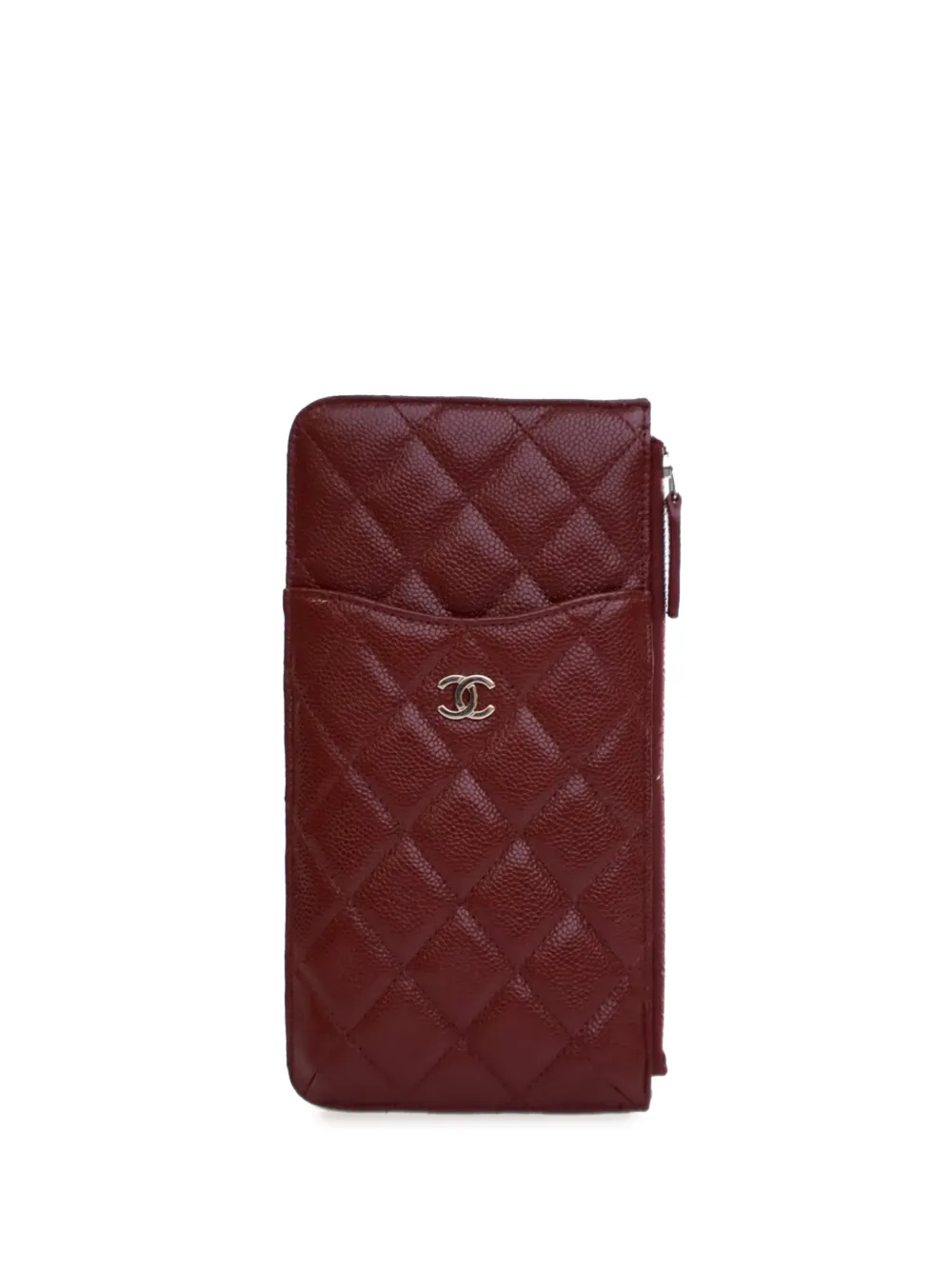 CHANEL Pre-Owned 2020 CC Quilted Caviar Flat Phone Case Wallet Pouch long wallets - Red