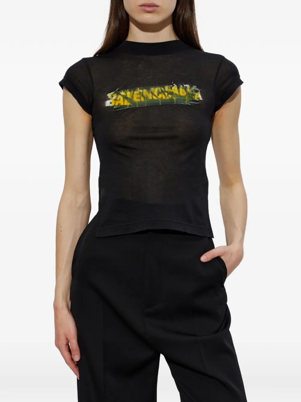 Balenciaga Asymmetrisch T-shirt Zwart