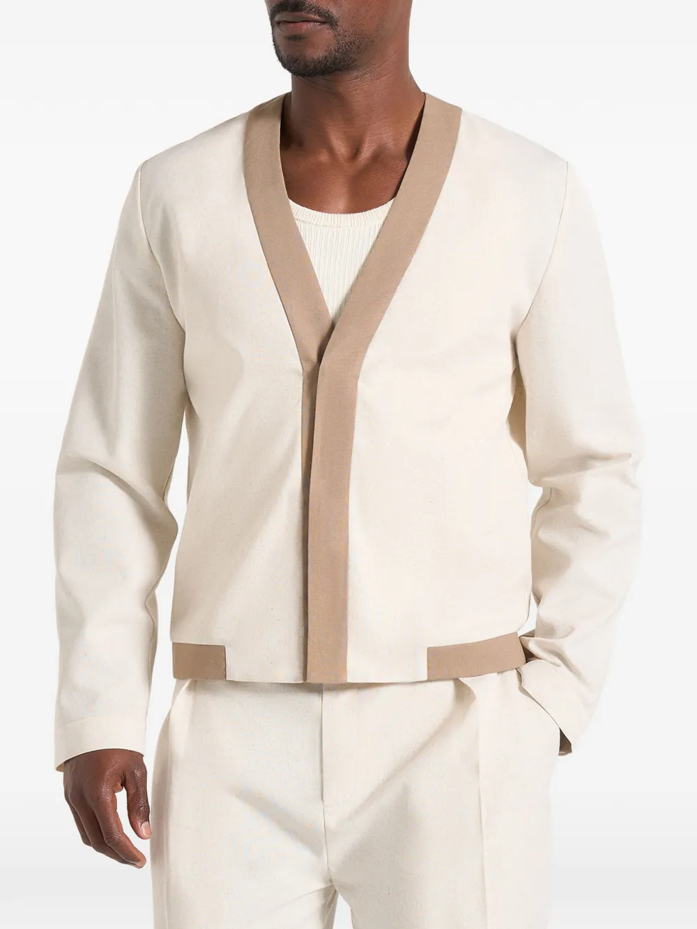 Manière De Voir Clovis contrast-placket textured cardigan - Neutrals